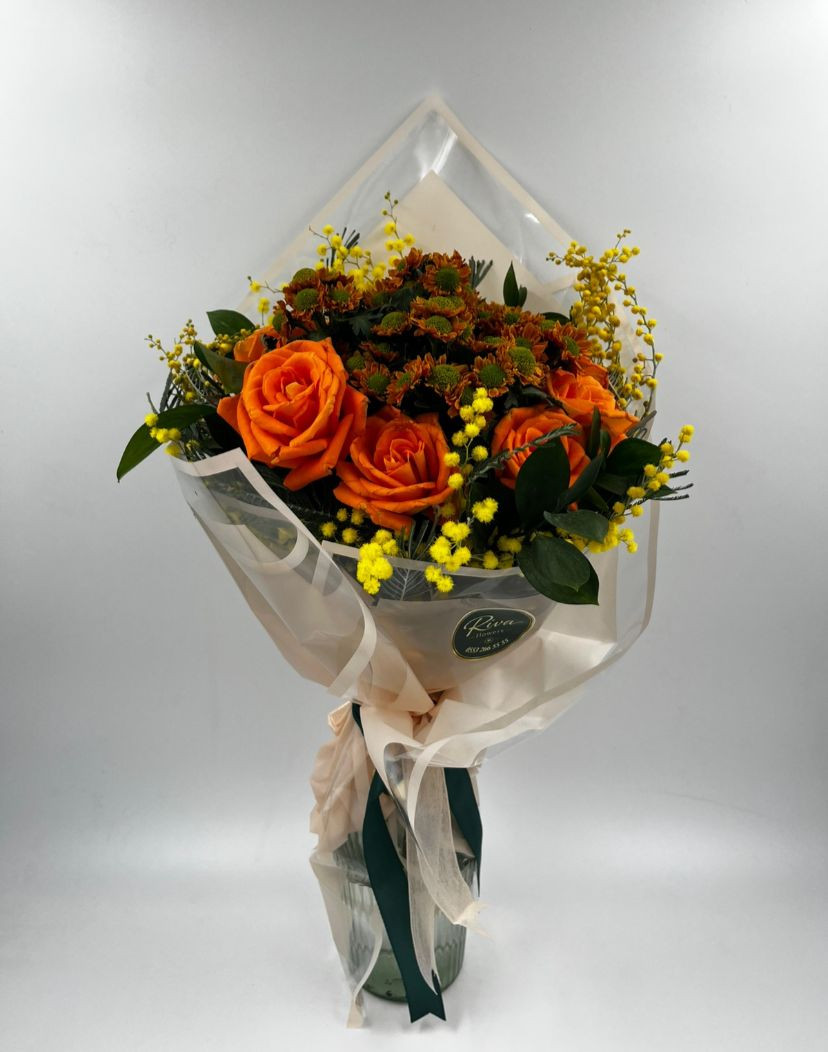 Mimoza Ve 4 Turuncu Gül